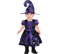 Strega Halloween Costume Viola Nero Cappello Magico Zucca Bambino Carino Magico Spaventoso Fantasmi Fiaba Pittoresco Notte Misteriosa Incantata, Taglia: 86/92 Colore: Nero