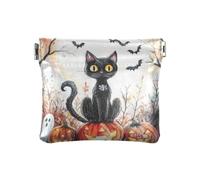 Strega Halloween Gatto Nero Halloween Spettrale Scheletro Fantasmi_2 Moda Donna Piccola Borsa in Pelle Cambiamento Portatile Card Organizzatori per le Donne monedero para Hombre