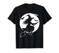Strega Halloween su Scopa Silhouette Luna Maglietta