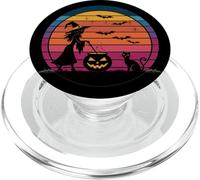Strega, Jack O Lanterna e Gatto Retro Tramonto Halloween Design PopSockets PopGrip per MagSafe