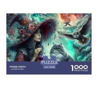 Strega Mistica Donna Puzzle 1000 Pezzi Arte Fantasy Puzzle per Adulti Gufo della Foresta Relax Concentrazione Arredo Casa Regalo 52x38cm/1000pcs