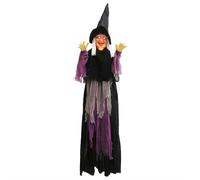 Strega parlante a grandezza naturale da appendere, 178 cm, streghe elettroniche animate di Halloween, streghe volanti giganti, dialoghi attivati con voce e tocco, oggetti di scena per casa infestata e