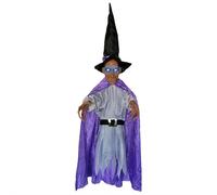 Strega parlante a grandezza naturale da appendere, 178 cm, streghe elettroniche animate di Halloween, streghe volanti giganti, dialoghi attivati con voce e tocco, oggetti di scena per casa infestata e