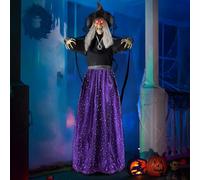 Strega parlante animata, 19,4 cm, occhi illuminati, suono attivabile, per Halloween, decorazione