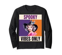 Strega Pop Art retrò Spooky Vibes Only Halloween Maglia a Manica