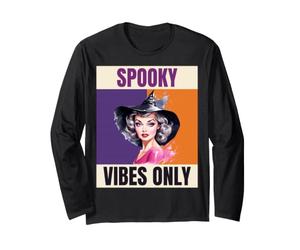 Strega Pop Art retrò Spooky Vibes Only Halloween Maglia a Manica