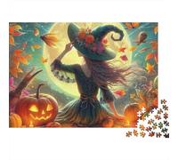 Strega Spesso 1000 Pezzi Puzzle per Adulti Strega con Scopa vicino alla Zucca sotto la Luna Premium Robusto Alta Qualità Vivace Sfidante Difficile Antistress 52x38cm/1000pz
