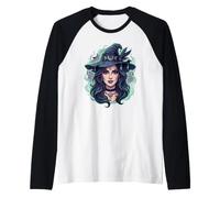 Strega spettrale per Halloween Maglia con Maniche Raglan