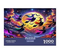 Strega, streghe volanti colorate e zucche sotto la luna piena, puzzle da 1000 pezzi per adulti, The Impossible Challenge, attività per la casa, 52x38 cm/1000 pezzi