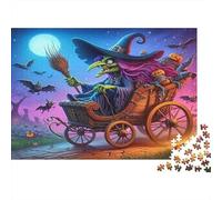 Strega su Carrozza Zucca Puzzle 1000 Pezzi Puzzle per Adulti Carta Scenario Notte Magica Relax Attività Famiglia Regalo 70x50cm/1000pcs