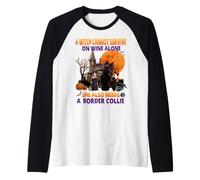 Strega su Vino lei ha Bisogno di Un Border Collie Cane Maglia con Maniche Raglan