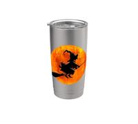 Strega sulla scopa con la luna piena Design per Halloween Bicchiere termico in acciaio inox doppia parete