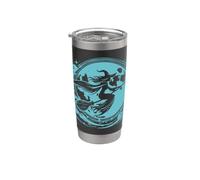 Strega sulla scopa con la luna piena Design per Halloween Bicchiere termico in acciaio inox doppia parete