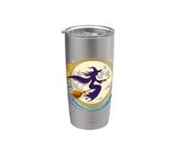 Strega sulla scopa con la luna piena Design per Halloween Bicchiere termico in acciaio inox doppia parete