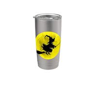 Strega sulla scopa con la luna piena Design per Halloween Bicchiere termico in acciaio inox doppia parete