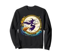 Strega sulla Scopa con la Luna Piena Design per Halloween Felpa