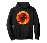 Strega sulla Scopa con la Luna Piena Design per Halloween Felpa con Cappuccio