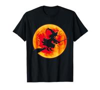 Strega sulla Scopa con la Luna Piena Design per Halloween Maglietta