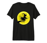 Strega sulla Scopa con la Luna Piena Design per Halloween Maglietta Premium