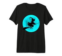 Strega sulla Scopa con la Luna Piena Design per Halloween Maglietta Premium