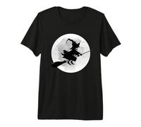 Strega sulla Scopa con la Luna Piena Design per Halloween Maglietta Premium