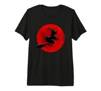 Strega sulla Scopa con la Luna Piena Design per Halloween Maglietta Premium