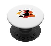 Strega sulle scope prima del tramonto con i pipistrelli PopSockets PopGrip Adesivo