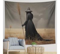 Strega Un Pezzo Arazzo Scopa Magica Disegni Estetica Scena Ragazza Erba Secca Cappello Magico Grigio Marrone Poliestere Sfondo Decorativo Casa Divano Ufficio Club Bar Soffitto Dormitorio Decor Appeso