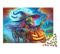 Strega verde su una carrozza di zucca Puzzle 1000 Pezzi per Adulti Puzzle di Carta Gioco per Famiglia Attività Rilassante Decorazione Casa Regalo 70x50cm 1000pcs