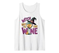 Strega Via al Vino Divertente Gioco di Parole di Halloween Canotta