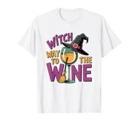 Strega Via al Vino Divertente Gioco di Parole di Halloween Maglietta