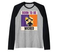 Strega Vintage Nata per Essere malvagia, Halloween Maglia con Maniche Raglan
