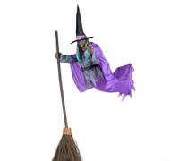Strega volante animata per esterni, decorazione di Halloween, 1,8 m, per giardino e prato, crea un'atmosfera inquietante e affascina gli appassionati di Halloween (viola)