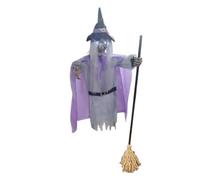 Strega volante di Halloween, accessorio di scena per strega sospesa, con sensore attivato per Halloween, con rumori, per esterni, feste in giardino