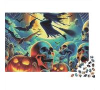 Strega volante Halloween Puzzle 1000 pezzi per serata di gioco per adulti Notte spettrale di Halloween con teschio e zucca Premium robusto vibrante stimolante difficile antistress 70x50cm/1000pz
