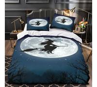 Strega Volante Set Di Copripiumino Set di 3 Pezzi microfibra stampa di 3D con cerniera con federe per cuscini Scena della notte di Halloween copripiumino for adulti e bambini Single（140x200cm）