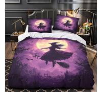 Strega Volante Set Di Copripiumino Set di biancheria da letto 3 Pezzi ultra microfibra stampa di 3D con cerniera con federa Fantasia di Halloween copripiumino for ragazzi e bambini Single（140x200cm）