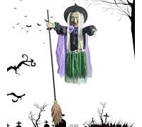 Strega volante, strega volante, Halloween su scopa, strega fluttuante - decorazioni per esterni per giardino, cortile, prato, oggetti di scena spaventosi per Halloween