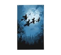 Streghe che volano su bastoncini di scopa con luna piena, bandiere per la casa, 9 x 1,5 m, striscione di auguri con occhielli per interni ed esterni, decorazioni per la casa per feste