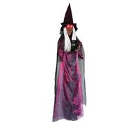 Streghe di Halloween all'aperto, urlante con occhi luminosi, figura horror che tiene calderone 170,87 cm per portico, rami di alberi, cortile, cancello, prato, feste a casa