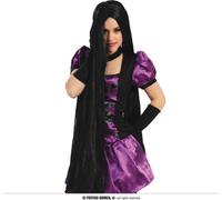 CARNEVALE HALLOWEEN PARRUCCA NERA LUNGA 100 CM NERI LISCI HIGH QUALITY 4321