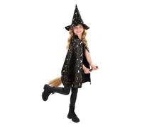 Streghe Kit Nero Ragazze Halloween Mantella + Maschera Set Costume Età 4-12