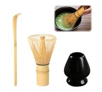 Strehknewen Set Matcha 3 Pezzi - Frusta in Bambù, Chawan Nero, Chashaku - Kit Accessori per Cerimonia del Tè Giapponese - Naturale, Fatto a Mano, Facile da Pulire