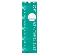 Streifenplaner Mini MINT 2027: schmaler Wandkalender 9,5x33 cm mit farblich markierten Wochenenden, Feiertagen & Mondphasen, ideal für Haushalt, Familie & Büro