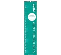Streifenplaner MINT 2027: schmaler Wandkalender 11,3x49,5 cm mit farblich markierten Wochenenden, Feiertagen & Mondphasen, ideal für Haushalt, Familie & Büro