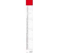 Streifenplaner Rot 2027: Streifenkalender mit Datumsschieber I schmal im Format: 11,4 x 89 cm