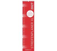 Streifenplaner XL ROT 2027: schmaler Wandplaner 15x64 cm mit farblich markierten Wochenenden, Feiertagen & Mondphasen, ideal für Haushalt, Familie & Büro