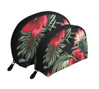 Strelitzia di ibisco rosso vintage tropicale floreale, Borsa per trucco a conchiglia Portamonete da donna Borsa da toilette piccola Borsa per cosmetici 2 pezzi