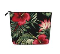 Strelitzia floreale tropicale vintage di ibisco rosso, Borsa per cosmetici in lino sintetico Borsa per trucco Borsa da viaggio portatile