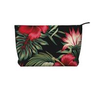 Strelitzia floreale tropicale vintage di ibisco rosso, Borsa per cosmetici in velluto a coste Borsa per il trucco Borsa da viaggio portatile